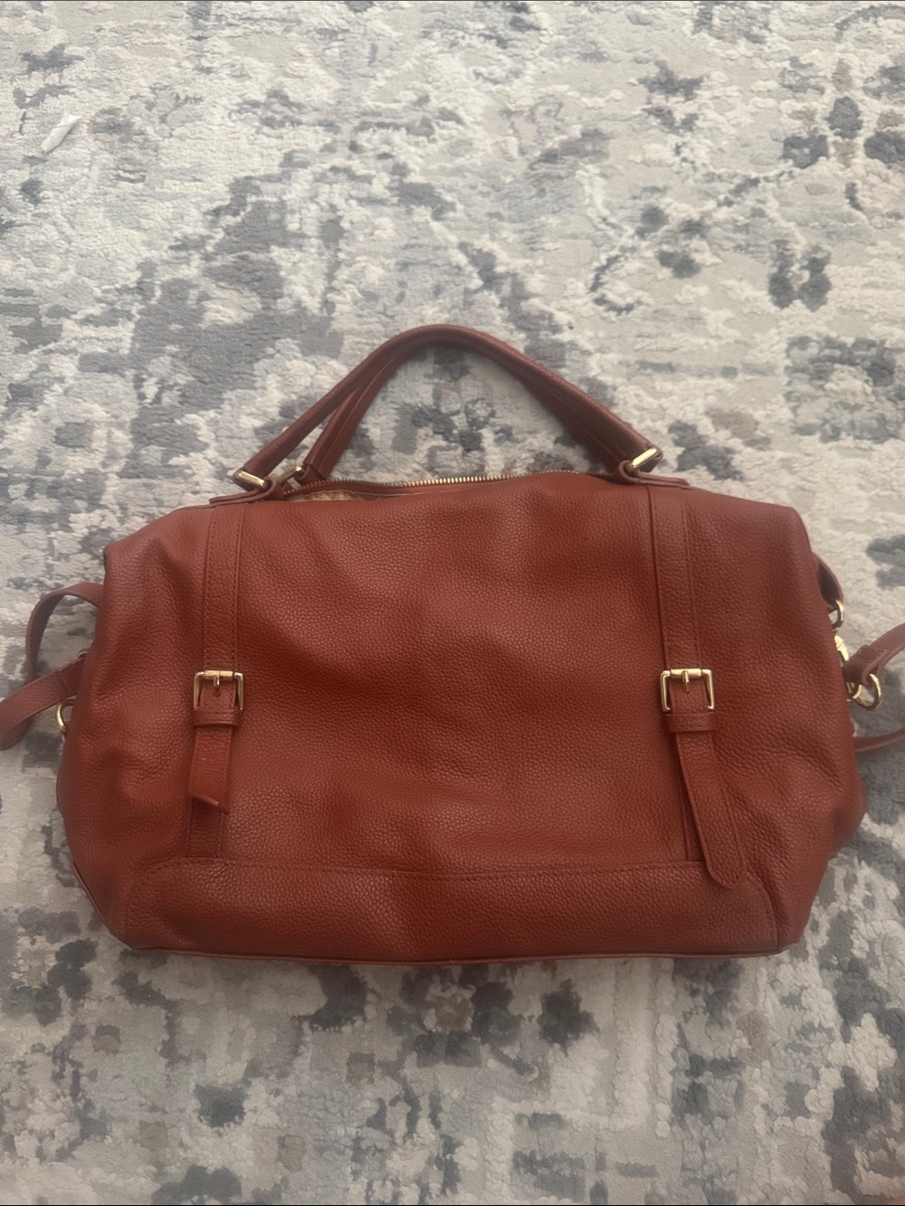 Leather Satchel Handbag in Cognac Brown